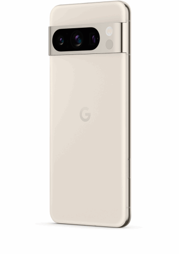 Google Pixel 8 Pro Blanc de dos, de 3/4.