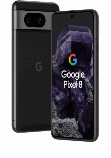 Google Pixel 8 Noir de dos et de face de 3/4