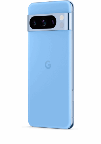 Google Pixel 8 Pro Bleu de dos, de 3/4.