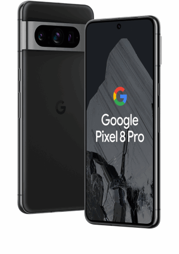 Google Pixel 8 Pro Noir de dos et de face, de 3/4