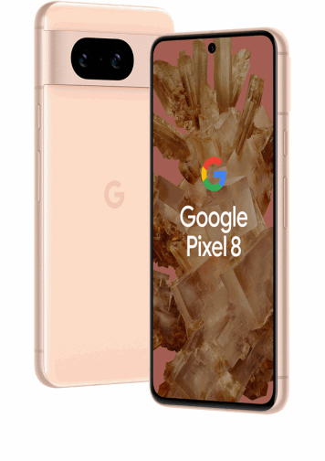 Google Pixel 8 Rose 128Go de dos et de face,de 3/4.