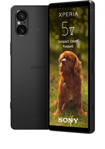 Photo de face et de dos de 3/4 Sony Xperia 5 V noir 128Go