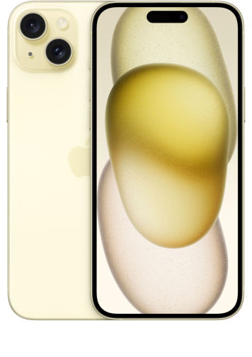 Visuel de dos et de face iPhone 15 Plus jaune