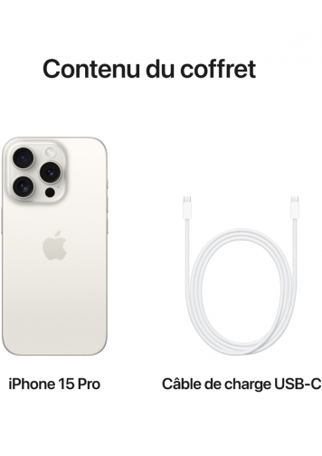 Visuel iPhone 15 Pro Titane blanc de dos AVEC CABLE 