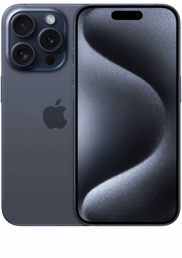 Visuel iPhone 15 pro titane bleu de face et de dos