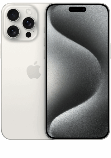 Visuel de dos et de face iPhone 15 Pro Max Titane blanc.