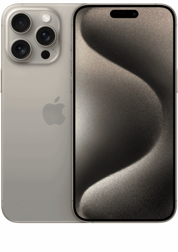 Visuel de dos et de face iPhone 15 Pro Max Titane naturel.