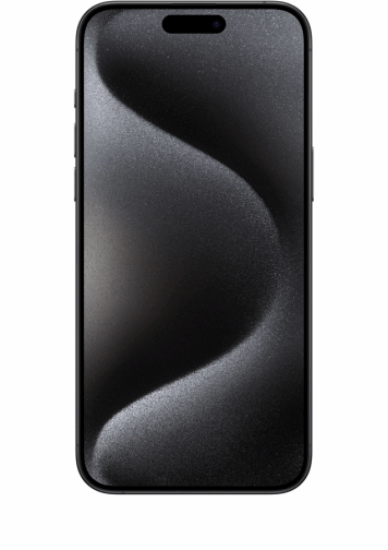 Visuel de face iPhone 15 Pro Max Titane noir.