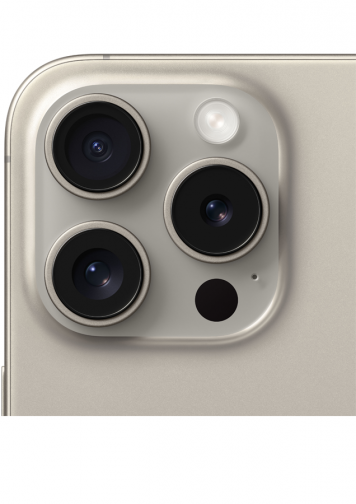 Visuel iPhone 15 Pro titane naturel de face appareil photo