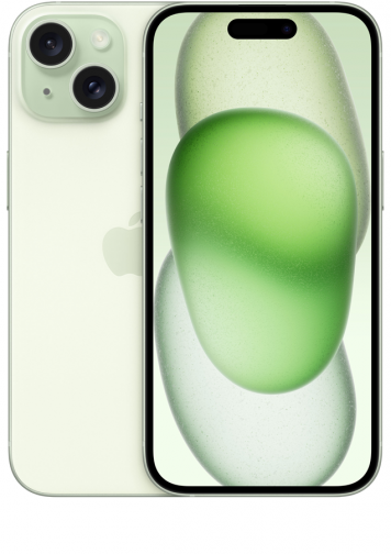 Visuel iPhone 15 vert de face et de dos 