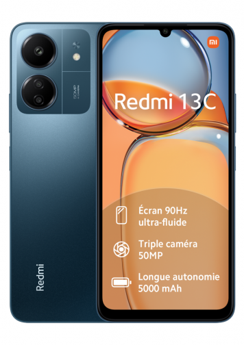 Visuel du Xiaomi Redmi 13 C Bleu de face et de dos 128Go