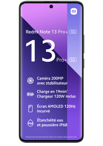 Visuel Xiaomi Redmi Note 13 Pro + 5G Noir 512Go de face