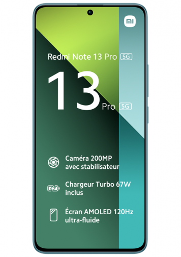 Visuel Xiaomi Redmi Note 13 Pro 5G Bleu 256Go, vue de face  