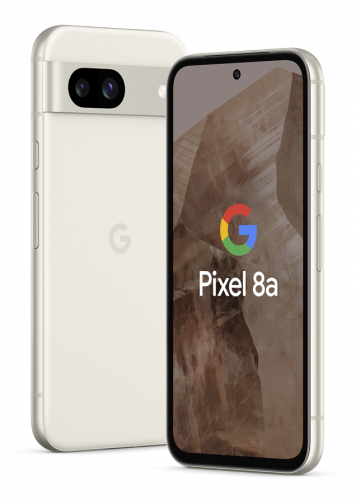 Visuel Google Pixel 8a Blanc 3/4 gauche face + dos