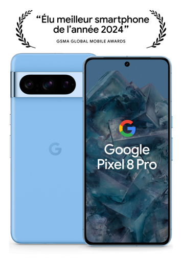 Visuel de dos et de face du Google Pixel 8 Pro Bleu 