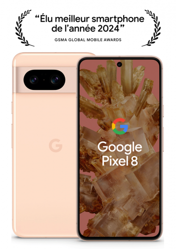 Visuel de dos et de face du Google Pixel 8 Rose