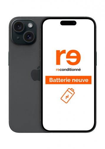 iPhone 15 noir 128Go Reconditionné Très Bon Etat batterie neuve