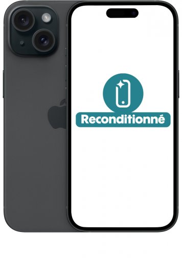iPhone 15 noir Reconditionné face et dos