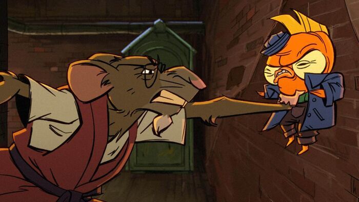 Splinter et April affontent un poisson rouge