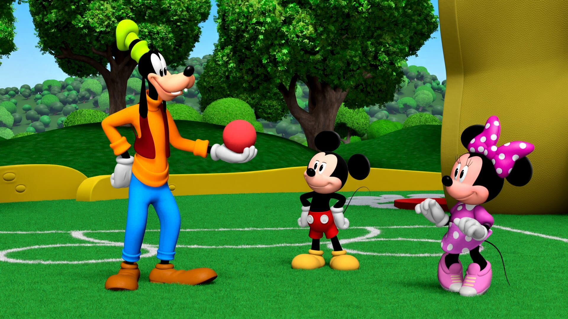 Mickey, Minnie, and Goofy Play Throw and Roll with You