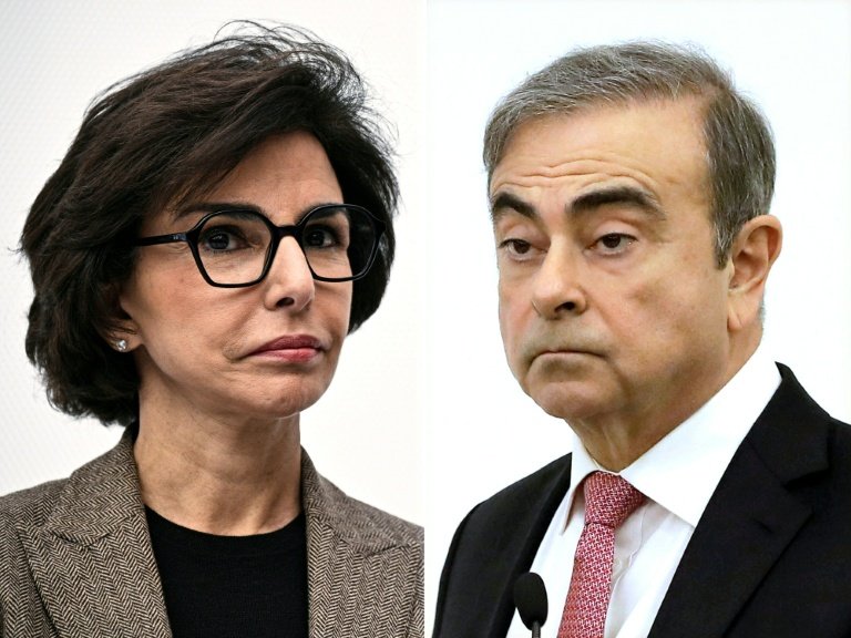 Photo montage : Rachida Dati le 18 mars 2025 à Paris, et Carlos Ghosn le 8 janvier 2020 à Beyrouth.