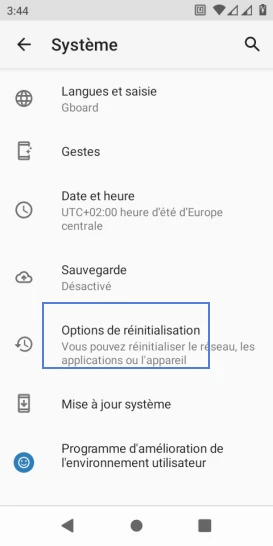Étape 5 : Sélectionnez Options de réinitialisation.
