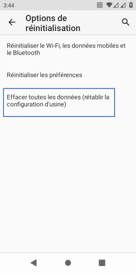 Étape 6 : Sélectionnez Effacer toute les données (rétablir la configuration d'usine).