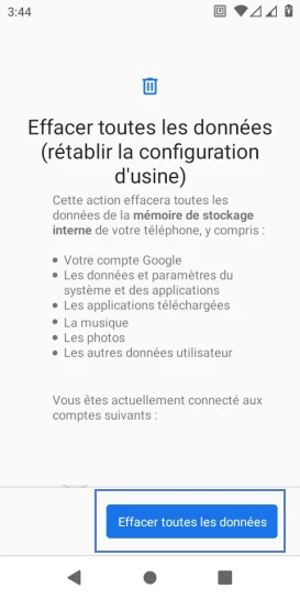 Étape 7 : Appuyez sur Effacer toutes les données.