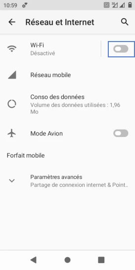 Étape 4 : Faîtes glisser le curseur Wi-Fi vers la droite.