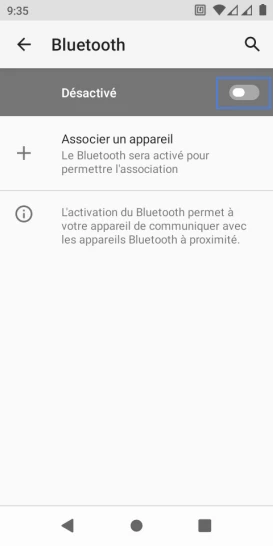 Étape 6 : Faites glisser le curseur Désactiver vers la droite pour activer le Bluetooth.