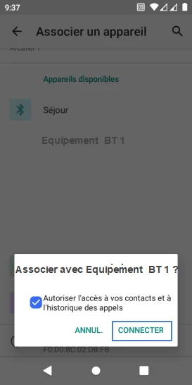 Étape 9 : Cochez Autoriser l'accès à vos contacts et à l'historique des appels puis cliquez sur Connecter.
