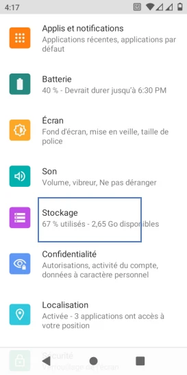 Étape 3 : Allez sur Stockage.