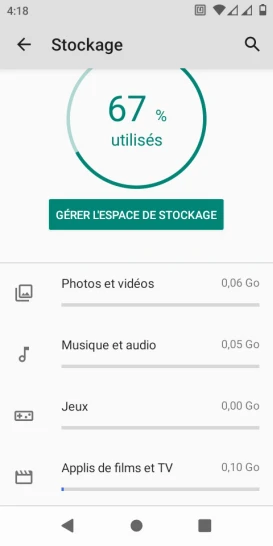 Étape 5 : Affichage de la mémoire interne par typologie.