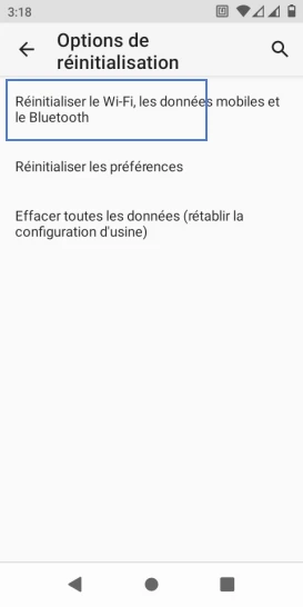 Étape 6 : Sélectionnez Réinitialiser le Wi-Fi, les données mobiles et le Bluetooth.