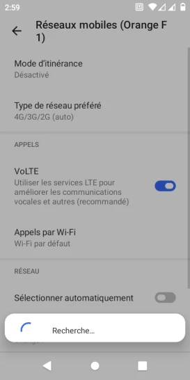 Étape 7 : Le mobile recherche les différents réseaux autour de lui.
