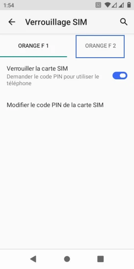 Étape 4 : Sélectionnez la carte SIM. Dans notre exemple, sélectionnez l'emplacement de la carte SIM 2 ORANGE F2.