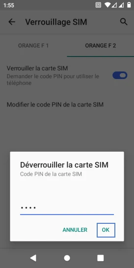 Étape 6 : Saisissez le code PIN de la carte SIM et validez avec OK.