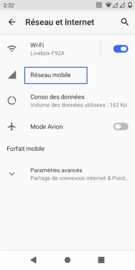 Étape 4 : Allez sur Réseau mobile.