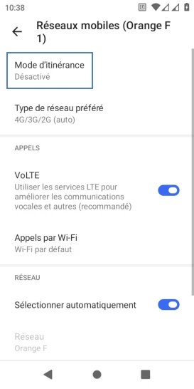 Étape 6 : Cliquez sur Mode d'itinérance. Par défaut l'itinérance est désactivée.
