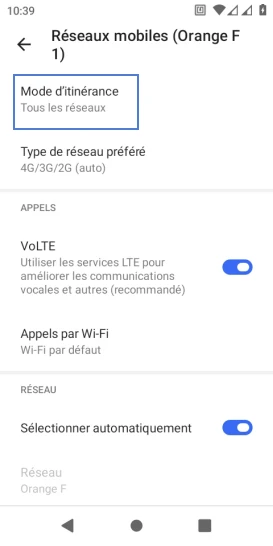 Étape 10 : Pour désactiver l'itinérance des données, Cliquez sur Mode d'itinérance.