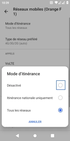 Étape 11 : Sélectionnez Désactivé.
