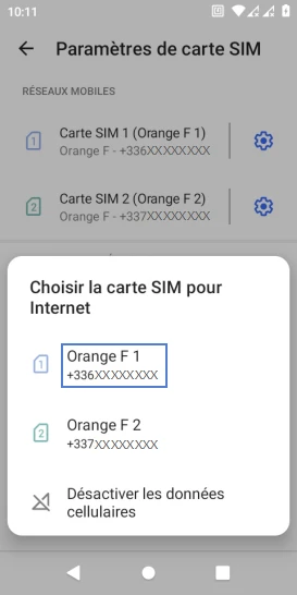 Étape 6 : Sélectionnez la carte Sim (dans notre exemple, choisissez la carte SIM 1).