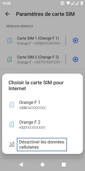 Étape 9 : Validez Désactiver les données cellulaires.
