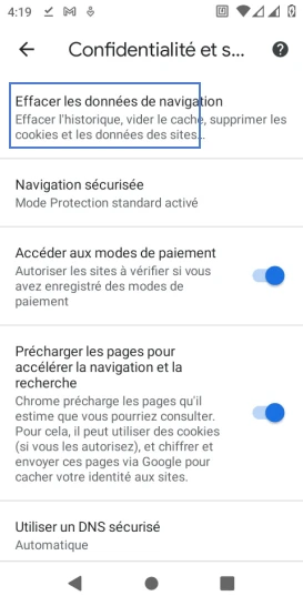 Étape 5 : Sélectionnez Effacer les données de navigation.