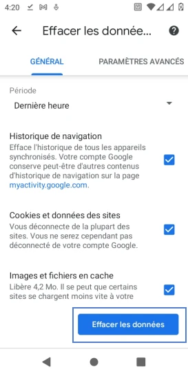 Étape 6 : Cliquez sur Effacer les données.