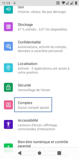 Étape 3 : Cliquez sur Comptes.