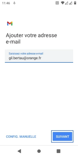 Étape 6 : Saisissez votre adresse mail et validez-la avec Suivant.