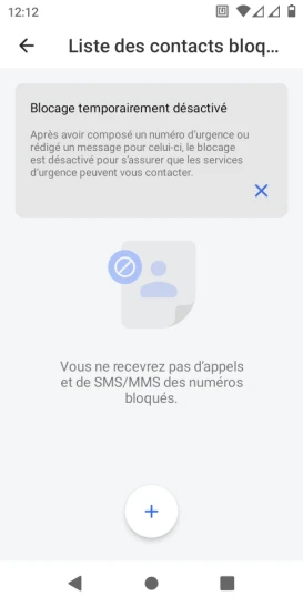 Étape 7 : Le numéro est supprimé de la liste de rejet. Un message de confirmation apparaît brièvement à l'écran.