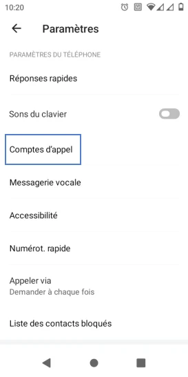 Étape 4 : Sélectionnez Comptes d'appel.