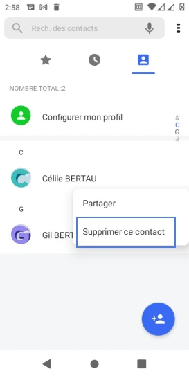 Étape 4 : Cliquez sur Supprimer ce contact.